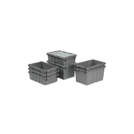 Nestable Storage Container, 21 in L x 15-5/16 in W x 5-1/8 in H, Gray, 5 PK